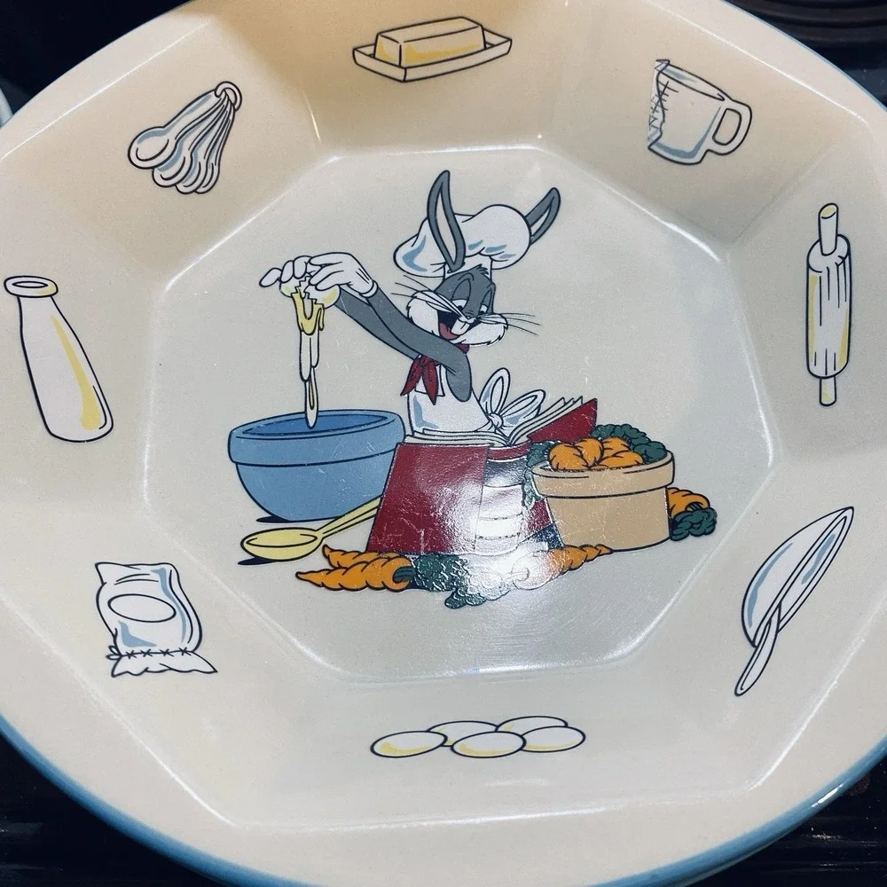 Rare Vintage‎ 1990's Looney Tunes Mixing Bowl Set of 1-Large 1-Small 2-Plates